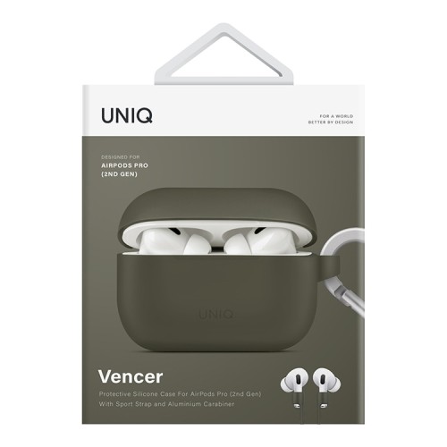 Чехол Uniq Vencer Silicone case +carabin and earstrap для AirPods Pro 2, зеленый