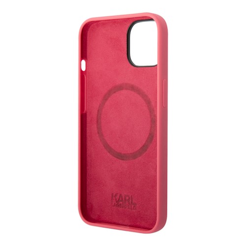Чехол Lagerfeld Liquid silicone Plaque logo Hard для iPhone 14, фуксия (MagSafe)