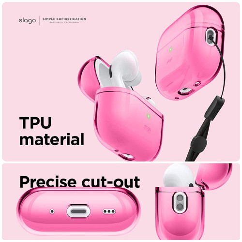 Чехол Elago Clear case with Round strap для AirPods Pro 2, Neon Hot Pink