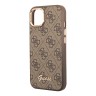 Чехол Guess PU 4G Script metal logo Hard для iPhone 14, коричневый