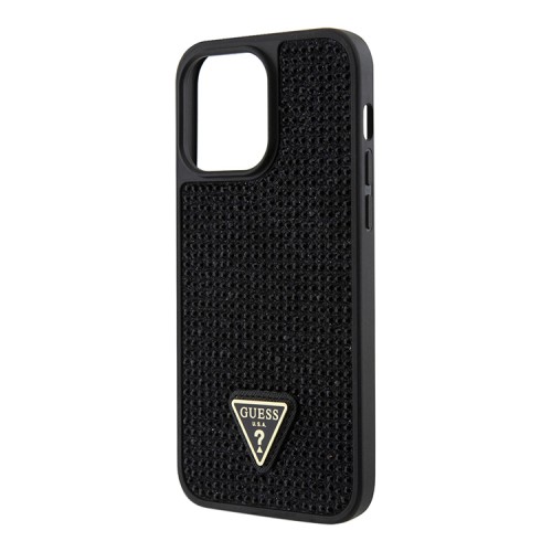 Чехол Guess Diamond Rhinestone Triangle metal logo Hard для iPhone 14 Pro, черный