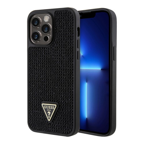 Чехол Guess Diamond Rhinestone Triangle metal logo Hard для iPhone 14 Pro, черный