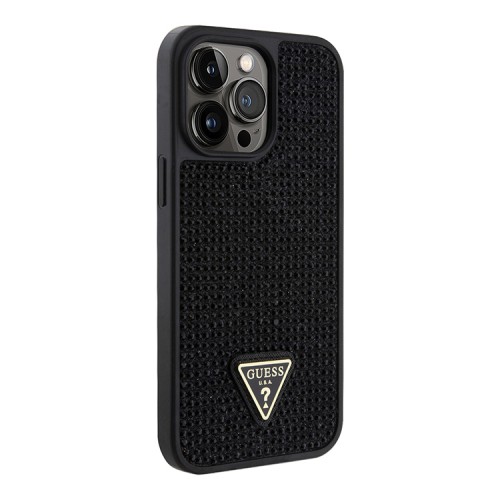 Чехол Guess Diamond Rhinestone Triangle metal logo Hard для iPhone 14 Pro, черный