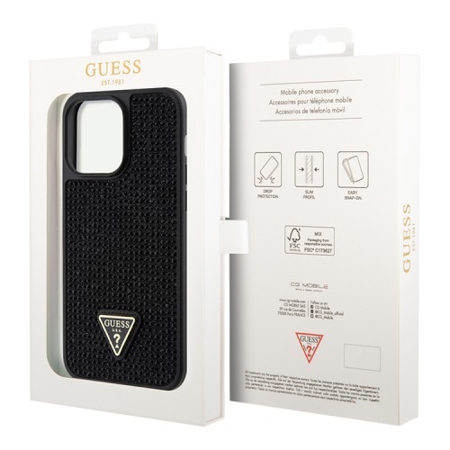 Чехол Guess Diamond Rhinestone Triangle metal logo Hard для iPhone 14 Pro, черный