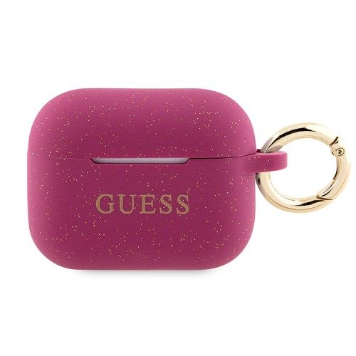 Чехол Guess Silicone Glitter с кольцом для Airpods Pro 2, фуксия