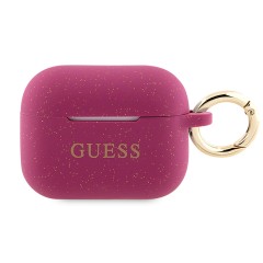 Чехол Guess Silicone Glitter с кольцом для Airpods Pro 2, фуксия