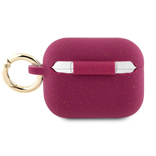 Чехол Guess Silicone Glitter с кольцом для Airpods Pro 2, фуксия