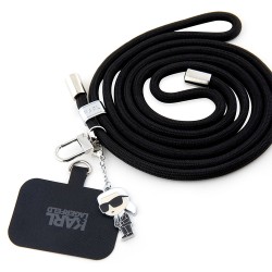 Karl Lagerfeld шнурок на шею для телефона Crossbody Nylon cord + NFT Karl Ikonik metal charm Black