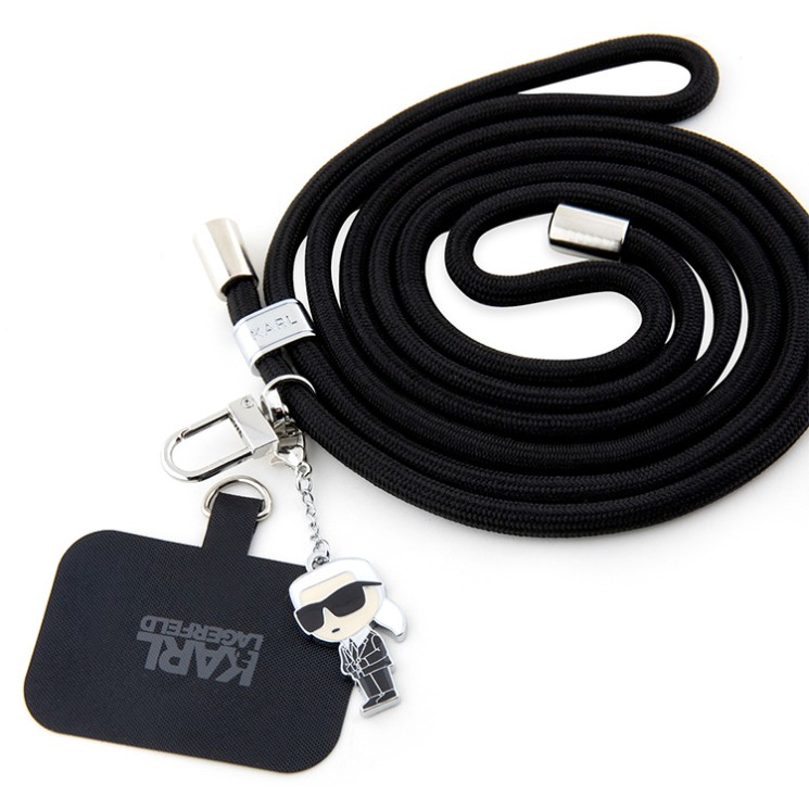 Karl Lagerfeld шнурок на шею для телефона Crossbody Nylon cord + NFT Karl Ikonik metal charm Black