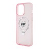 Karl Lagerfeld для iPhone 15 Pro чехол PC/TPU + Ring stand NFT Choupette head Hard Pink (MagSafe)