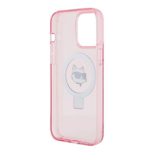 Karl Lagerfeld для iPhone 15 Pro чехол PC/TPU + Ring stand NFT Choupette head Hard Pink (MagSafe)