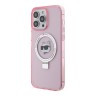 Karl Lagerfeld для iPhone 15 Pro чехол PC/TPU + Ring stand NFT Choupette head Hard Pink (MagSafe)