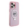 Karl Lagerfeld для iPhone 15 Pro чехол PC/TPU + Ring stand NFT Choupette head Hard Pink (MagSafe)