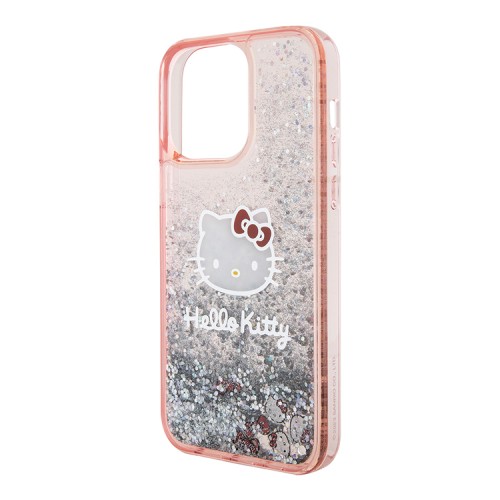 Hello Kitty для iPhone 15 Pro Max чехол Liquid Glitter Kitty Head Hard Pink