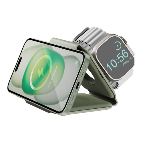 EnergEA Беспроводное СЗУ Bazic GoMag Trio PLUS magnetic wireless foldable 15W Sage