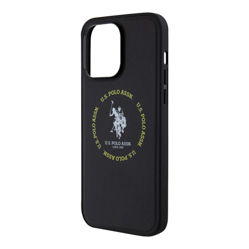 U.S. Polo для iPhone 15 Pro чехол PU Round Double horse logo Hard Black (MagSafe)