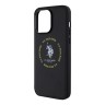 U.S. Polo для iPhone 15 Pro чехол PU Round Double horse logo Hard Black (MagSafe)