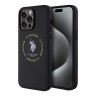 U.S. Polo для iPhone 15 Pro чехол PU Round Double horse logo Hard Black (MagSafe)