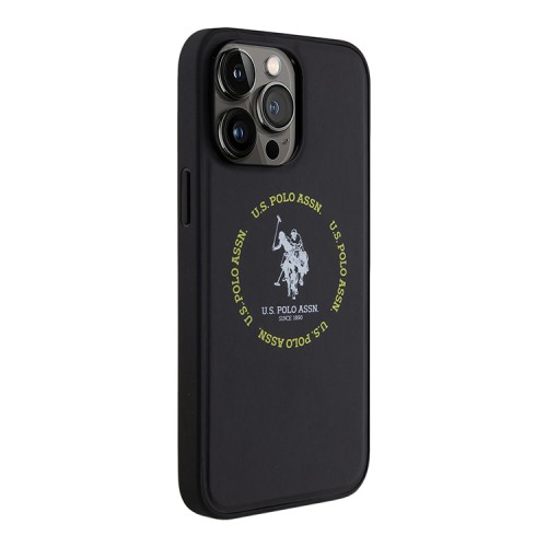 U.S. Polo для iPhone 15 Pro чехол PU Round Double horse logo Hard Black (MagSafe)