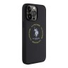 U.S. Polo для iPhone 15 Pro чехол PU Round Double horse logo Hard Black (MagSafe)