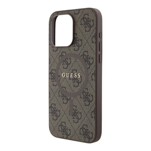 Guess для iPhone 15 Pro Max чехол PU 4G Colored ring Metal logo Hard Brown (MagSafe)