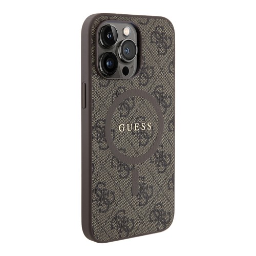Guess для iPhone 15 Pro Max чехол PU 4G Colored ring Metal logo Hard Brown (MagSafe)