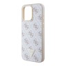 Guess для iPhone 15 Pro Max чехол PU 4G Gold pattern Triangle metal logo Hard White