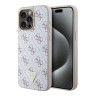 Guess для iPhone 15 Pro Max чехол PU 4G Gold pattern Triangle metal logo Hard White