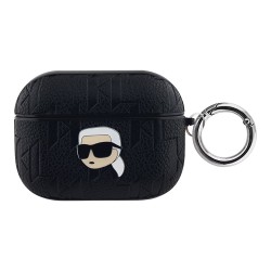 Karl Lagerfeld для Airpods Pro чехол PU Saffiano Monogram with ring NFT Metal Head Karl Black