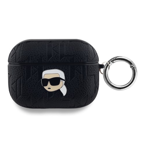 Karl Lagerfeld для Airpods Pro чехол PU Saffiano Monogram with ring NFT Metal Head Karl Black