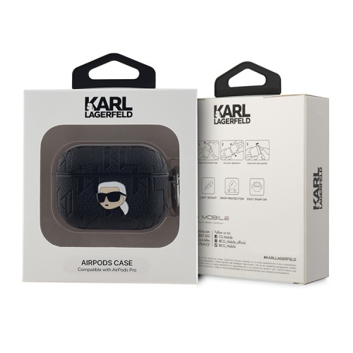 Karl Lagerfeld для Airpods Pro чехол PU Saffiano Monogram with ring NFT Metal Head Karl Black