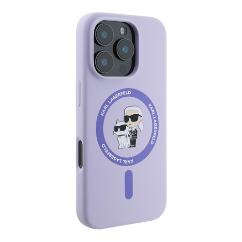 Karl Lagerfeld для iPhone 16 Pro Max чехол Liquid Silicone NFT Karl&Choupette Purple (MagSafe)