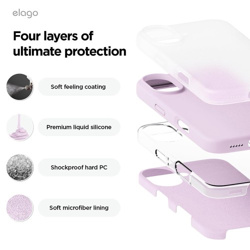 Elago для iPhone 16 чехол Soft silicone (Liquid) Light Lilac