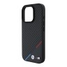 BMW для iPhone 16 Pro Max чехол PU Carbon Tricolor Metal logo Hard Black (MagSafe)