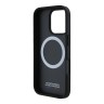 BMW для iPhone 16 Pro Max чехол PU Carbon Tricolor Metal logo Hard Black (MagSafe)