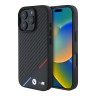 BMW для iPhone 16 Pro Max чехол PU Carbon Tricolor Metal logo Hard Black (MagSafe)