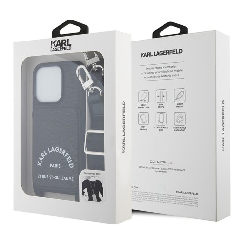 Karl Lagerfeld для iPhone 16 Pro Max чехол Crossbody cardslot PU Saffiano RSG Hard Black