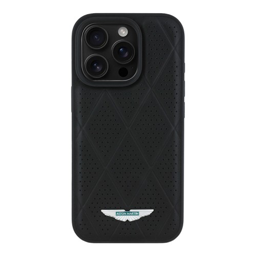 Aston Martin для iPhone 16 Pro Max чехол Leather Perforated Quilted Diamonds Hard Black