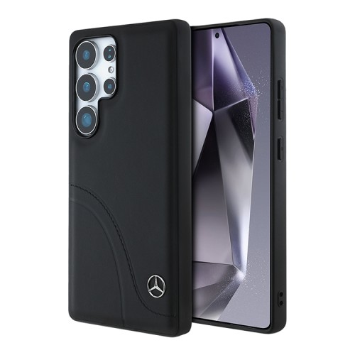 Mercedes для Galaxy S25 Ultra чехол Leather Curved Stitches Hard Black