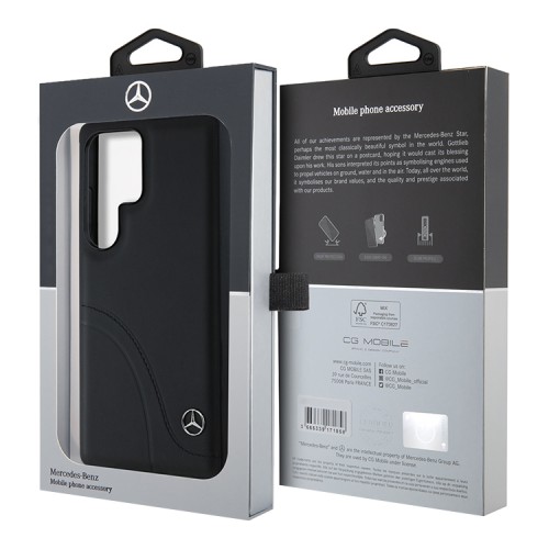 Mercedes для Galaxy S25 Ultra чехол Leather Curved Stitches Hard Black