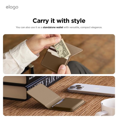 Elago магнитный бумажник MagSafe Card Pocket PU Leather Taupe