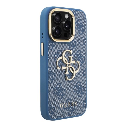 Guess для iPhone 15 Pro Max чехол PU 4G Big metal logo and Camera Stand Hard Blue