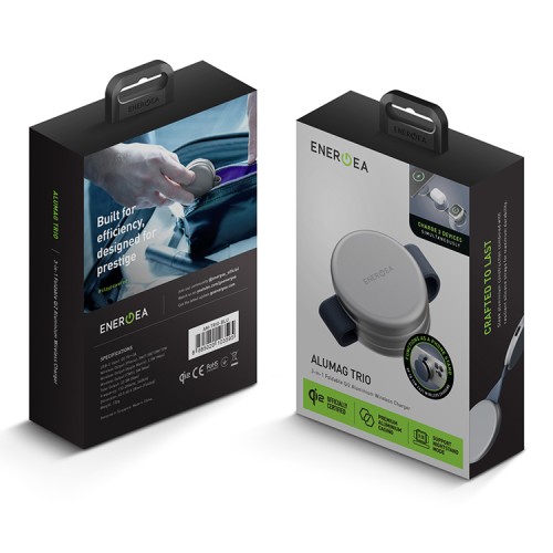 Energea Беспроводное СЗУ AluMag Trio, 3in1 Foldable Qi2 Aluminium Wireless MagSafe 22.5W Blue
