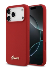 Guess для iPhone 17 Pro чехол Liquid silicone Gold metal logo Hard Magenta (MagSafe)