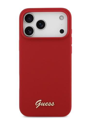 Guess для iPhone 17 Pro чехол Liquid silicone Gold metal logo Hard Magenta (MagSafe)