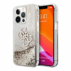 Чехол Guess Liquid glitter 4G Big logo Hard для iPhone 13 Pro, золотой