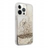 Чехол Guess Liquid glitter 4G Big logo Hard для iPhone 13 Pro, золотой