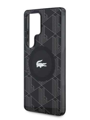Lacoste для Galaxy S25 Ultra чехол PC/TPU Double layer Silver Croc logo Hard Black (MagSafe)