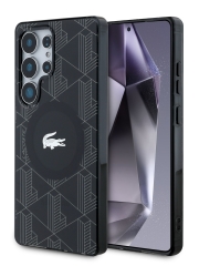 Lacoste для Galaxy S25 Ultra чехол PC/TPU Double layer Silver Croc logo Hard Black (MagSafe)