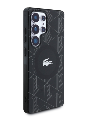 Lacoste для Galaxy S25 Ultra чехол PC/TPU Double layer Silver Croc logo Hard Black (MagSafe)